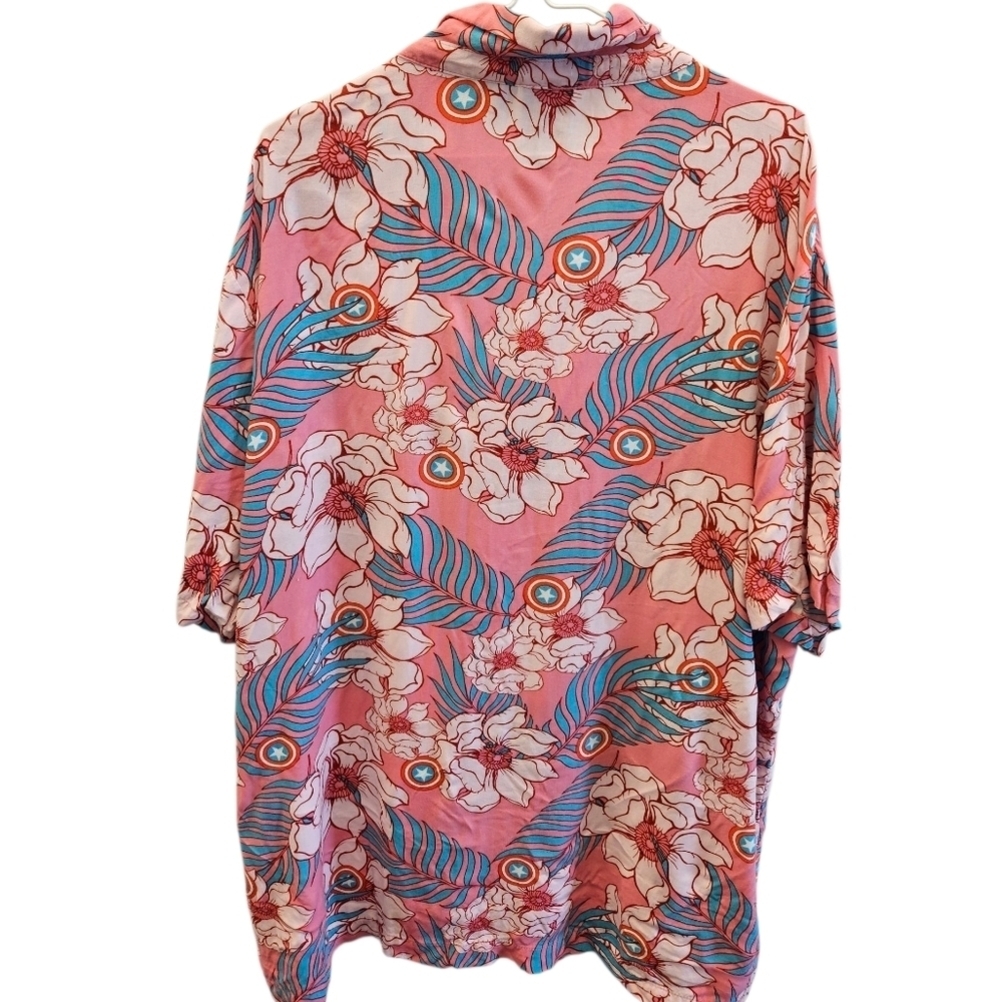 Marvel Captain America Mens Hawaiian Button Down Shirt Pink - Picture 4 of 5